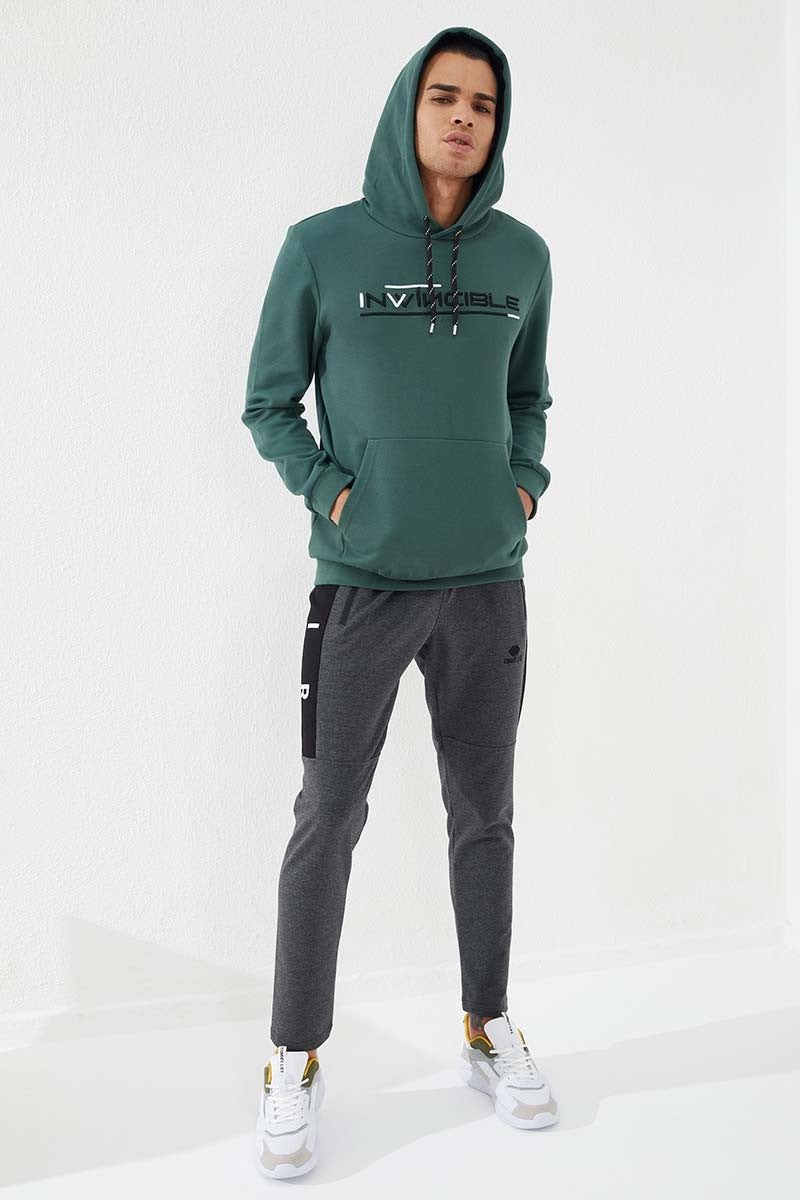 Yeşil Kanguru Cep Standart Kalıp Kapüşonlu Erkek Sweatshirt - 87883