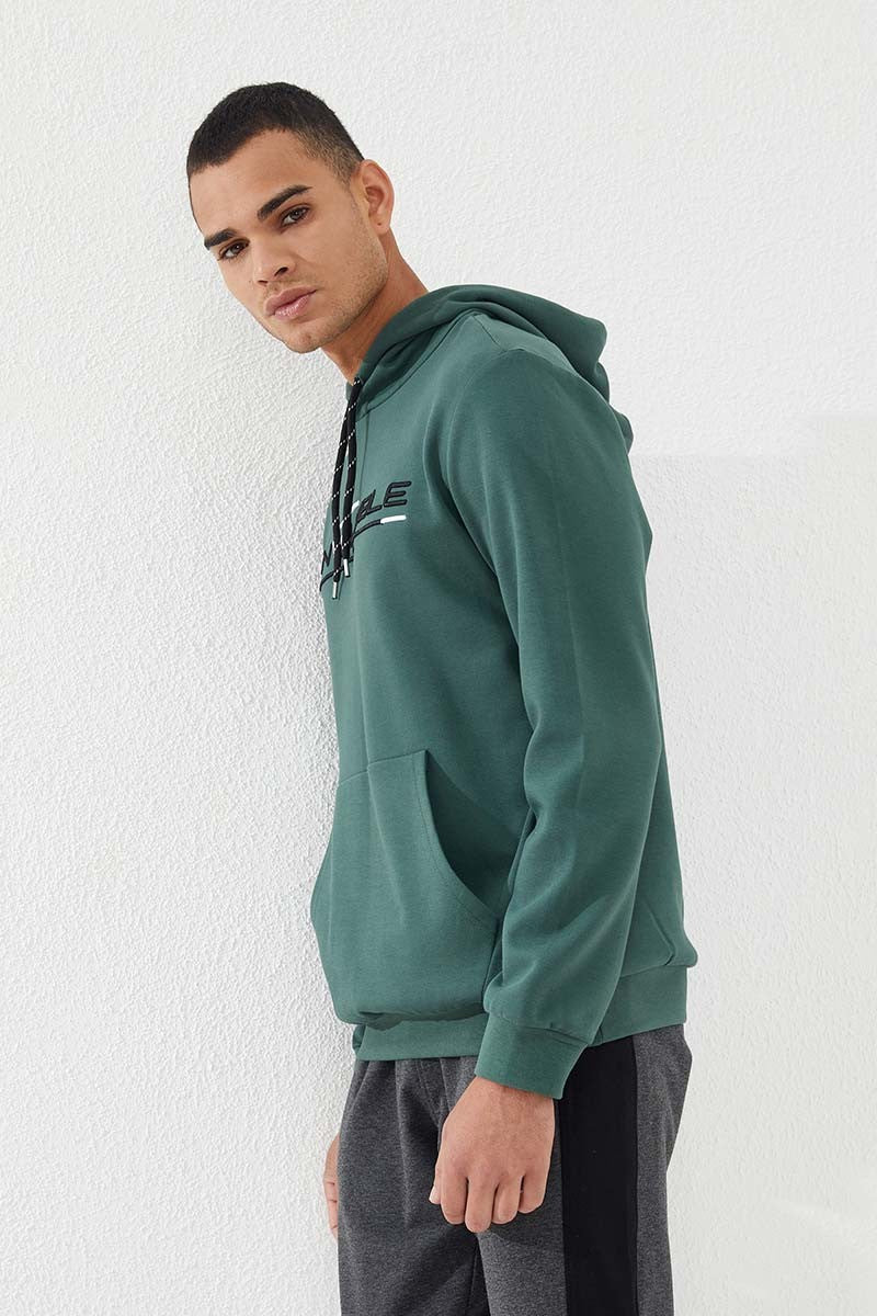 Yeşil Kanguru Cep Standart Kalıp Kapüşonlu Erkek Sweatshirt - 87883