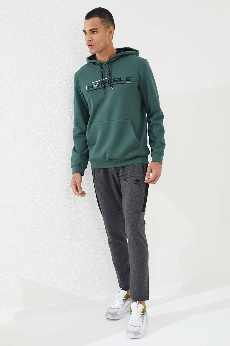 Yeşil Kanguru Cep Standart Kalıp Kapüşonlu Erkek Sweatshirt - 87883