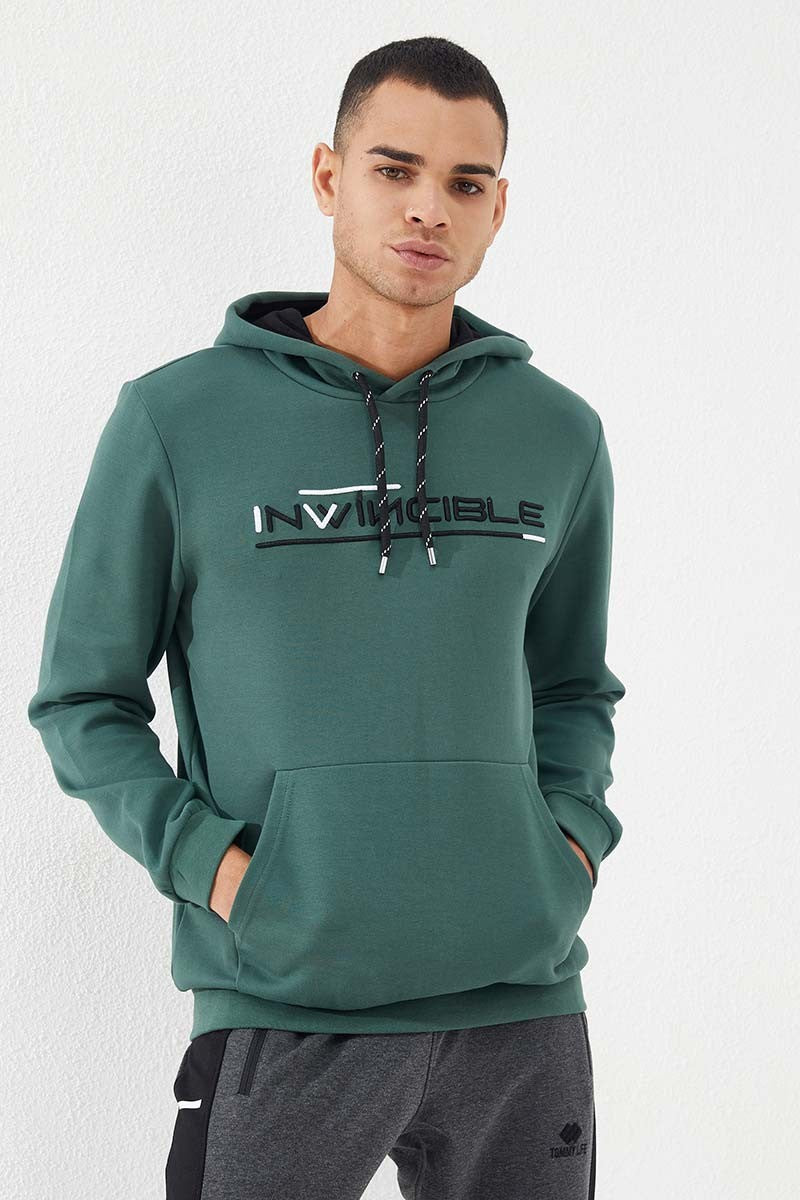 Yeşil Kanguru Cep Standart Kalıp Kapüşonlu Erkek Sweatshirt - 87883