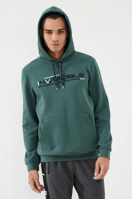 Yeşil Kanguru Cep Standart Kalıp Kapüşonlu Erkek Sweatshirt - 87883