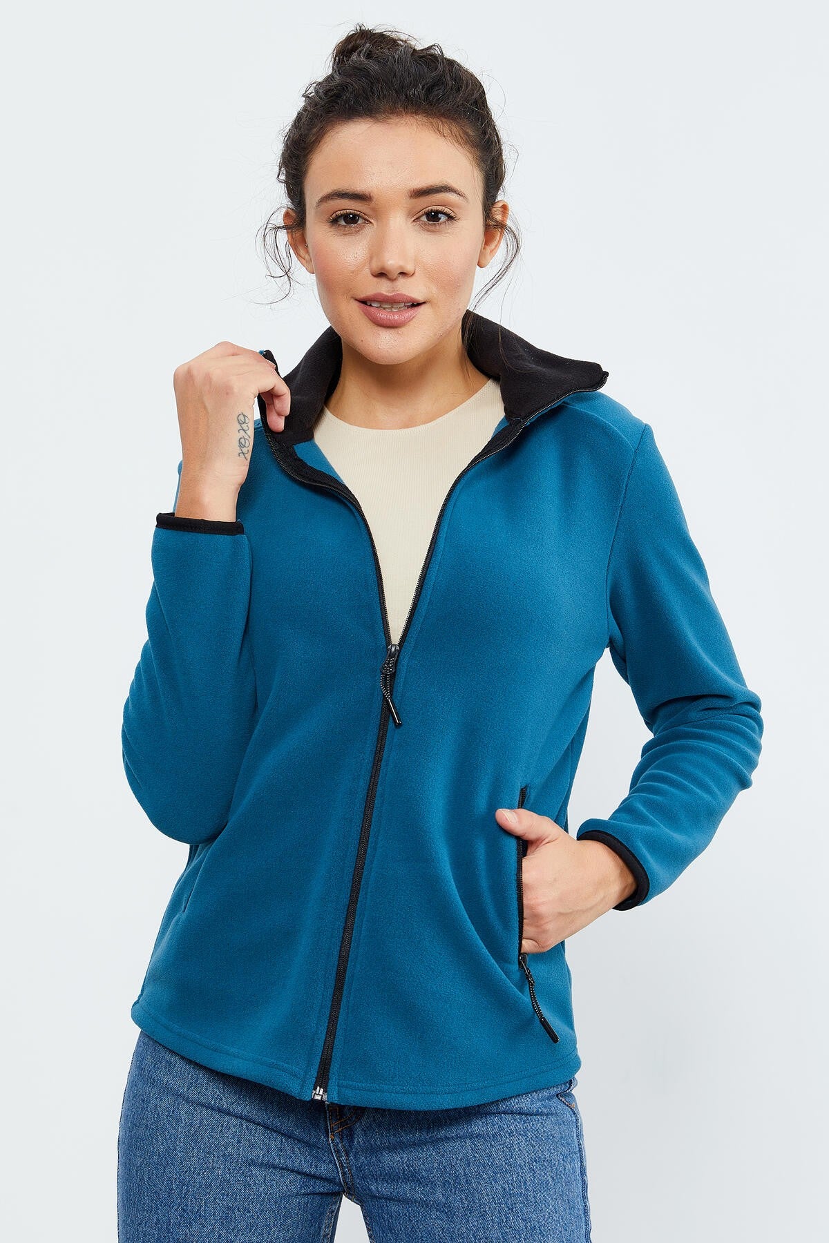 Zümrüt Dik Yaka Fermuarlı Rahat Form Kadın Polar Sweatshirt - 97173