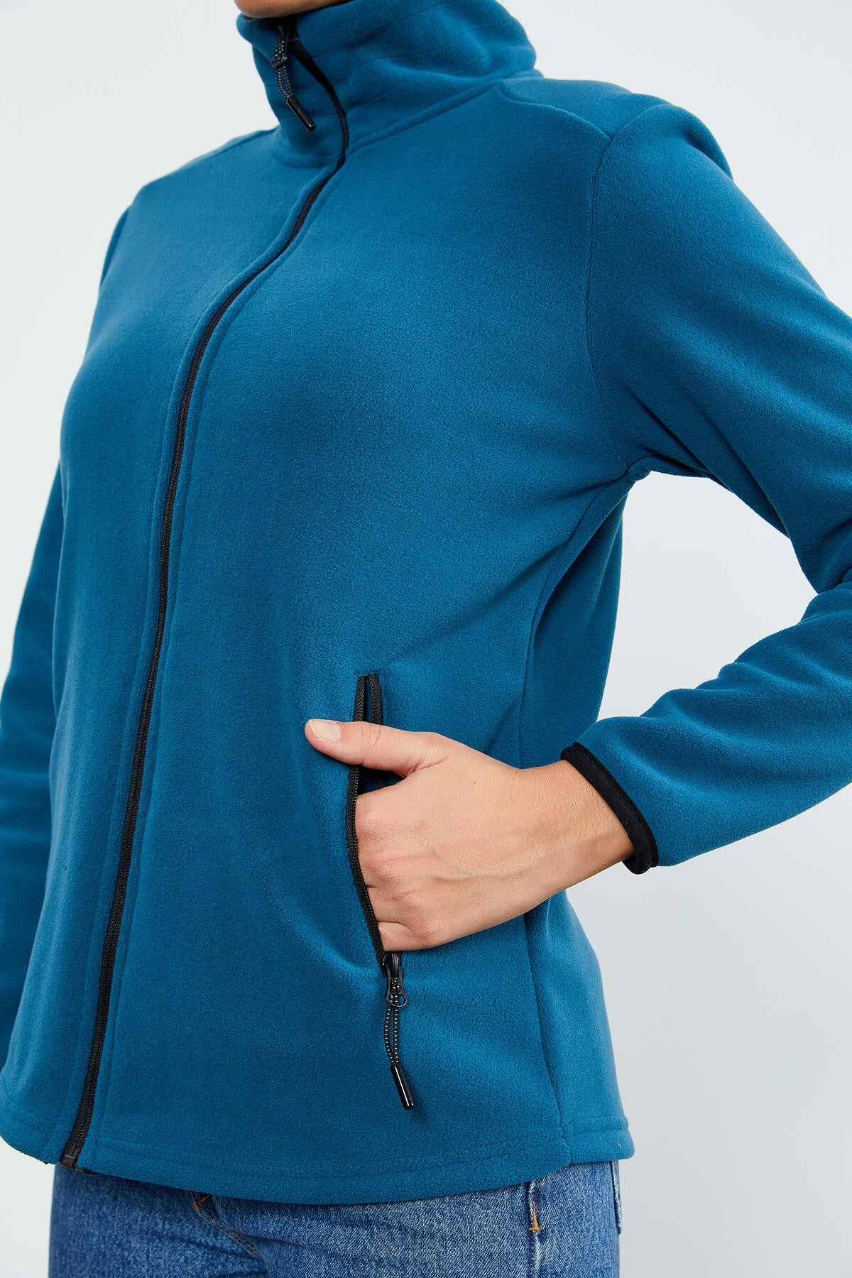 Zümrüt Dik Yaka Fermuarlı Rahat Form Kadın Polar Sweatshirt - 97173