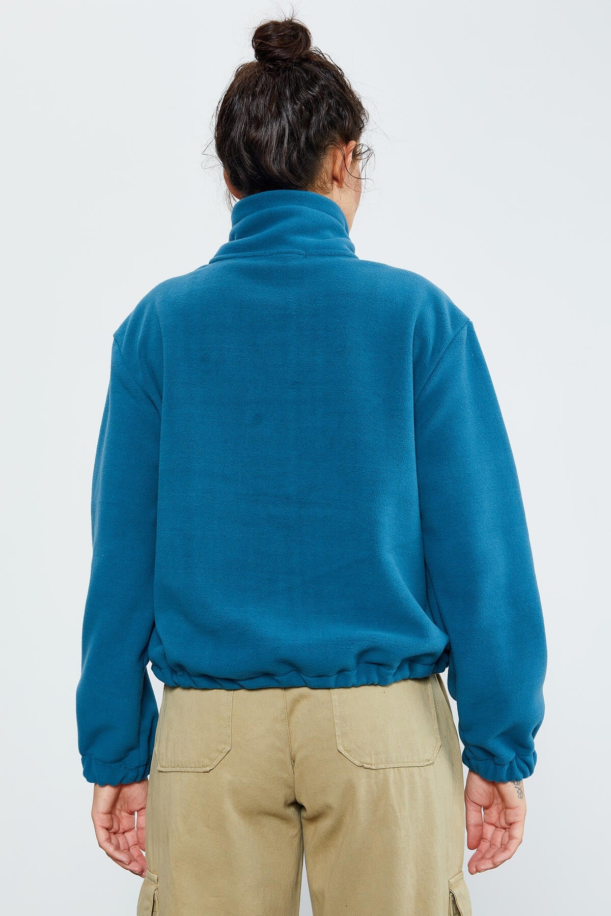 Zümrüt Yarım Fermuar Etek Ucu Büzgülü Kadın Polar Oversize Sweatshirt - 97171