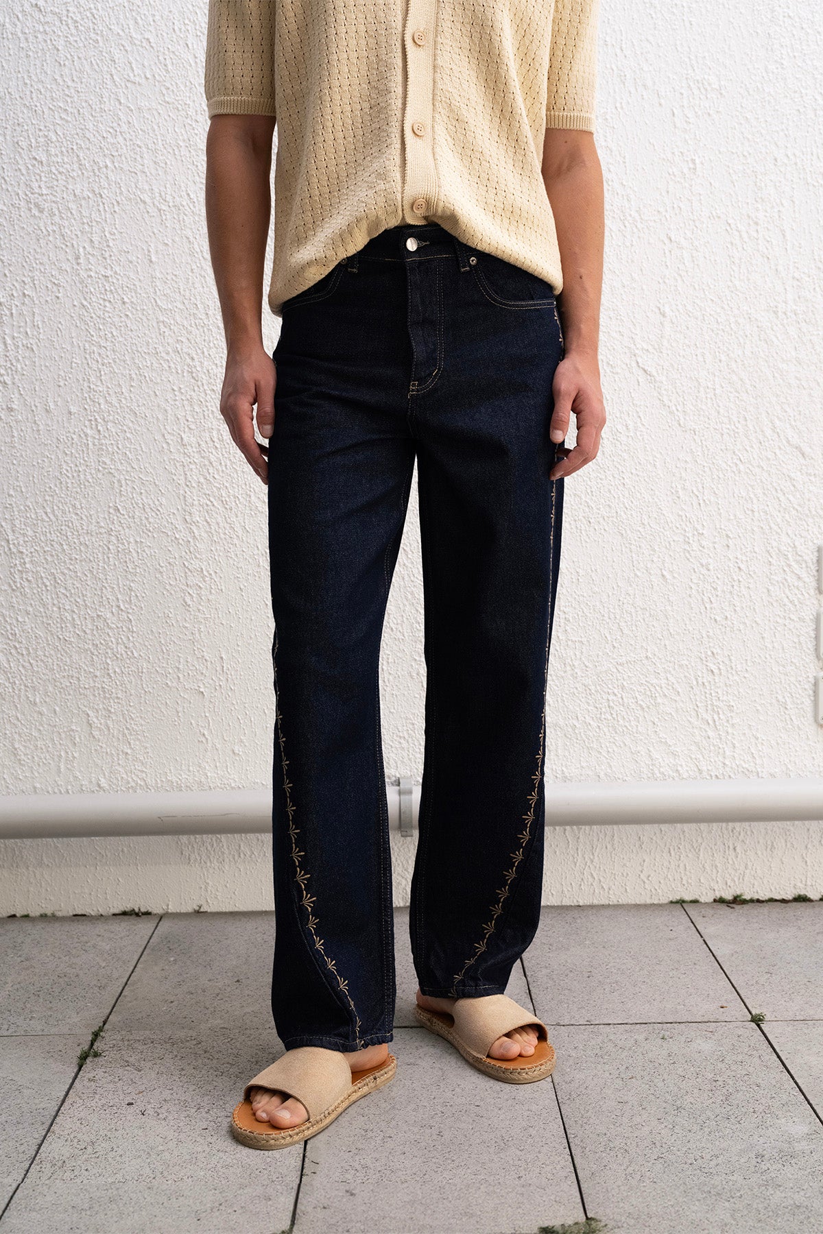 PALMİYE DESENLİ TRİKO BEJ GÖMLEK - BEJ S