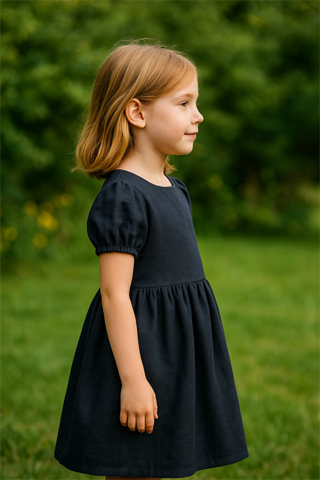 Pamuk Keten Basic Elbise Siyah 10 Yaş