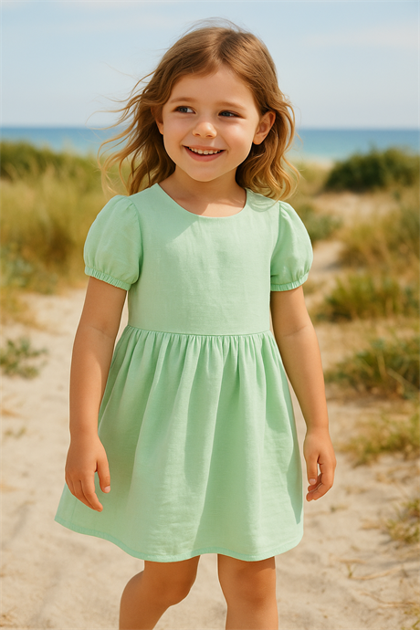 Pamuk Keten Basic Elbise Mint 6 Yaş