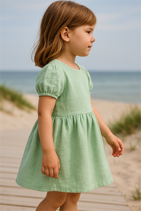 Pamuk Keten Basic Elbise Mint 6 Yaş