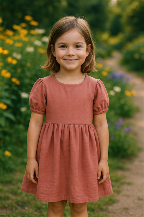 Pamuk Keten Basic Elbise Somon 6 Yaş