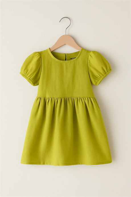 Pamuk Keten Basic Elbise Fıstık Yeşili 8 Yaş