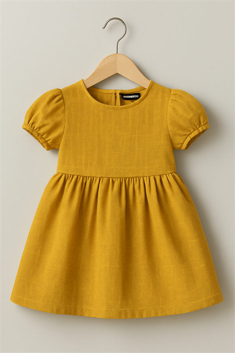 Pamuk Keten Basic Elbise Hardal 6 Yaş