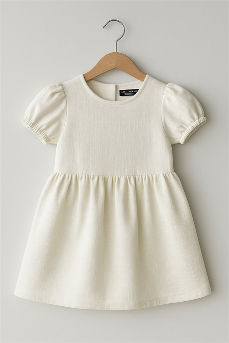 Pamuk Keten Basic Elbise Ekru 6 Yaş