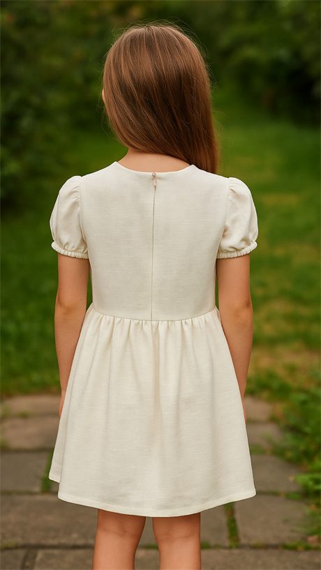 Pamuk Keten Basic Elbise Ekru 4 Yaş