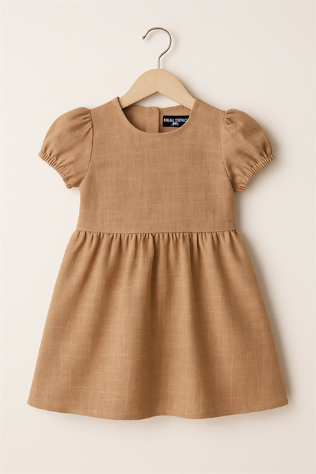 Pamuk Keten Basic Elbise Bej 12 Yaş
