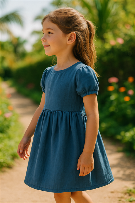 Pamuk Keten Basic Elbise Lacivert 4 Yaş