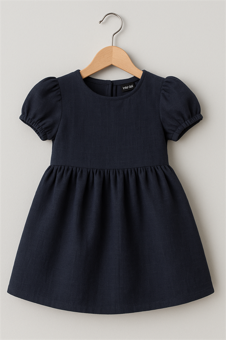 Pamuk Keten Basic Elbise Siyah 6 Yaş