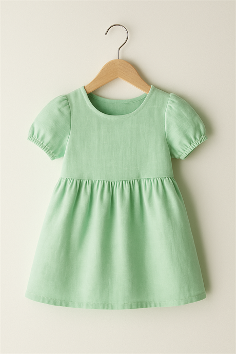 Pamuk Keten Basic Elbise Mint 8 Yaş