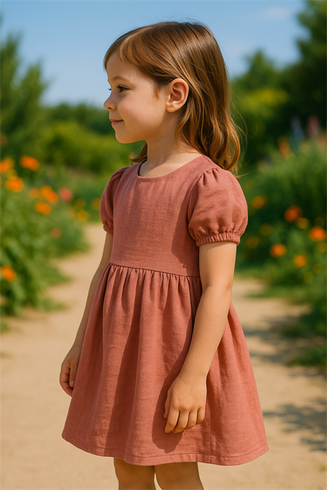 Pamuk Keten Basic Elbise Somon 8 Yaş