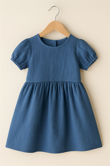 Pamuk Keten Basic Elbise Lacivert 12 Yaş
