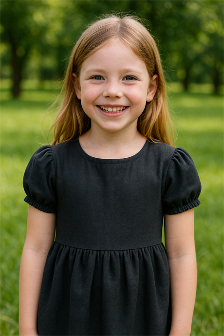Pamuk Keten Basic Elbise Siyah 12 Yaş