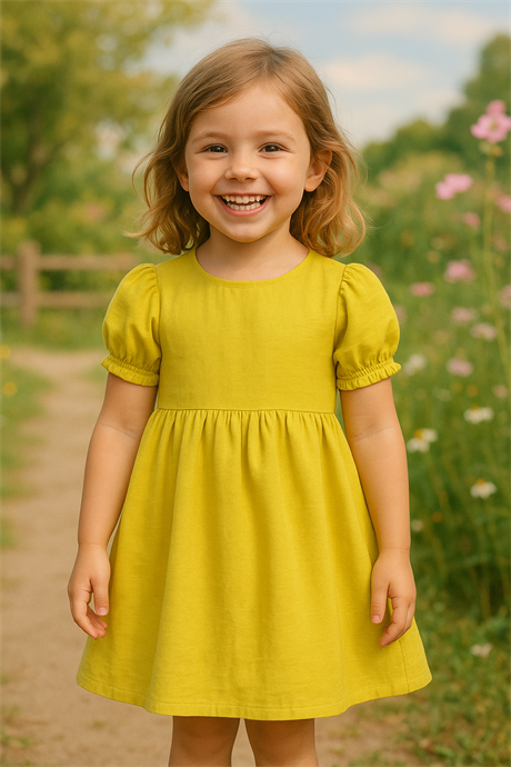 Pamuk Keten Basic Elbise Fıstık Yeşili 6 Yaş