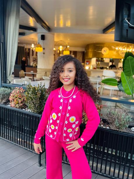 Papatya Nakışlı Triko İkili Takım Pembe 10 Yaş