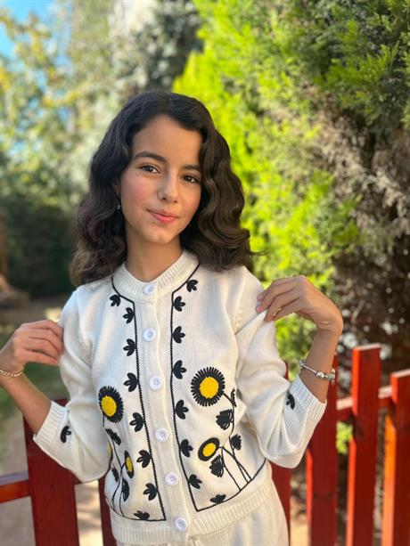 Papatya Nakışlı Triko İkili Takım Beyaz 12 Yaş