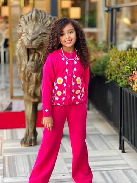 Papatya Nakışlı Triko İkili Takım Pembe 12 Yaş