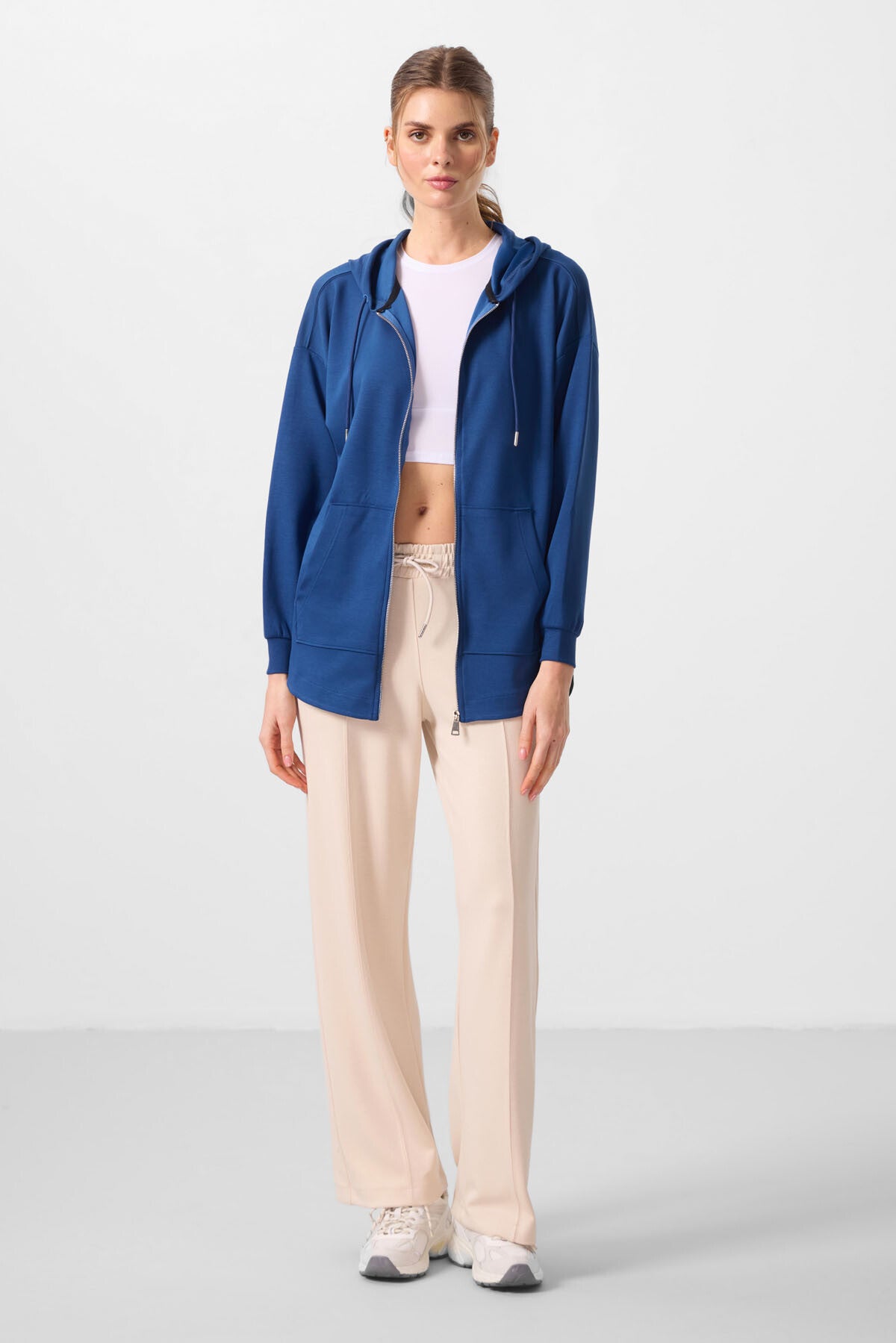 Parlament Yumuşak Dokulu Kapüşonlu Oversize Kadın Tunik Sweatshirt - 97302