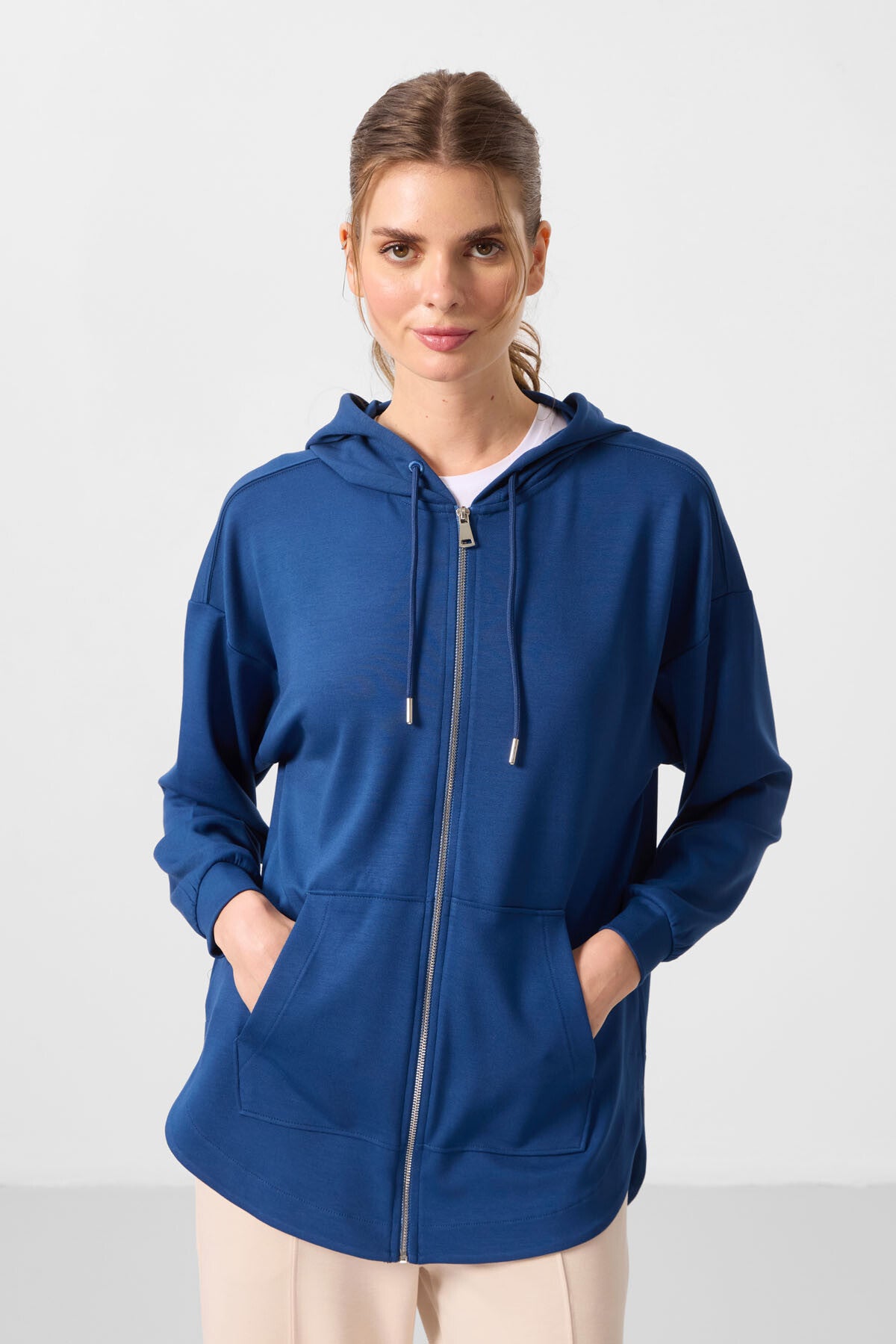 Parlament Yumuşak Dokulu Kapüşonlu Oversize Kadın Tunik Sweatshirt - 97302