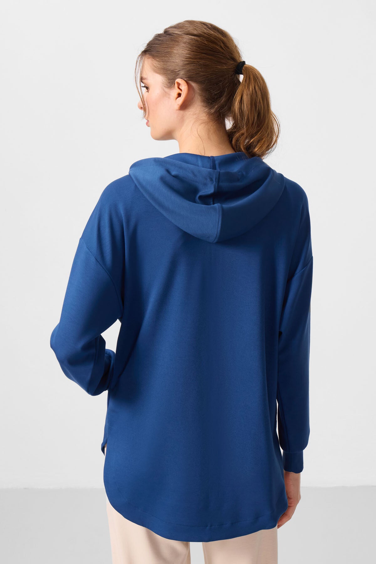 Parlament Yumuşak Dokulu Kapüşonlu Oversize Kadın Tunik Sweatshirt - 97302