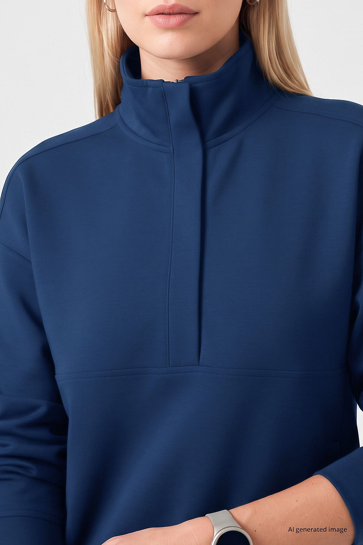 Parlament Dik Yaka Fermuarlı Rahat Form Kadın Sweatshirt - 97314