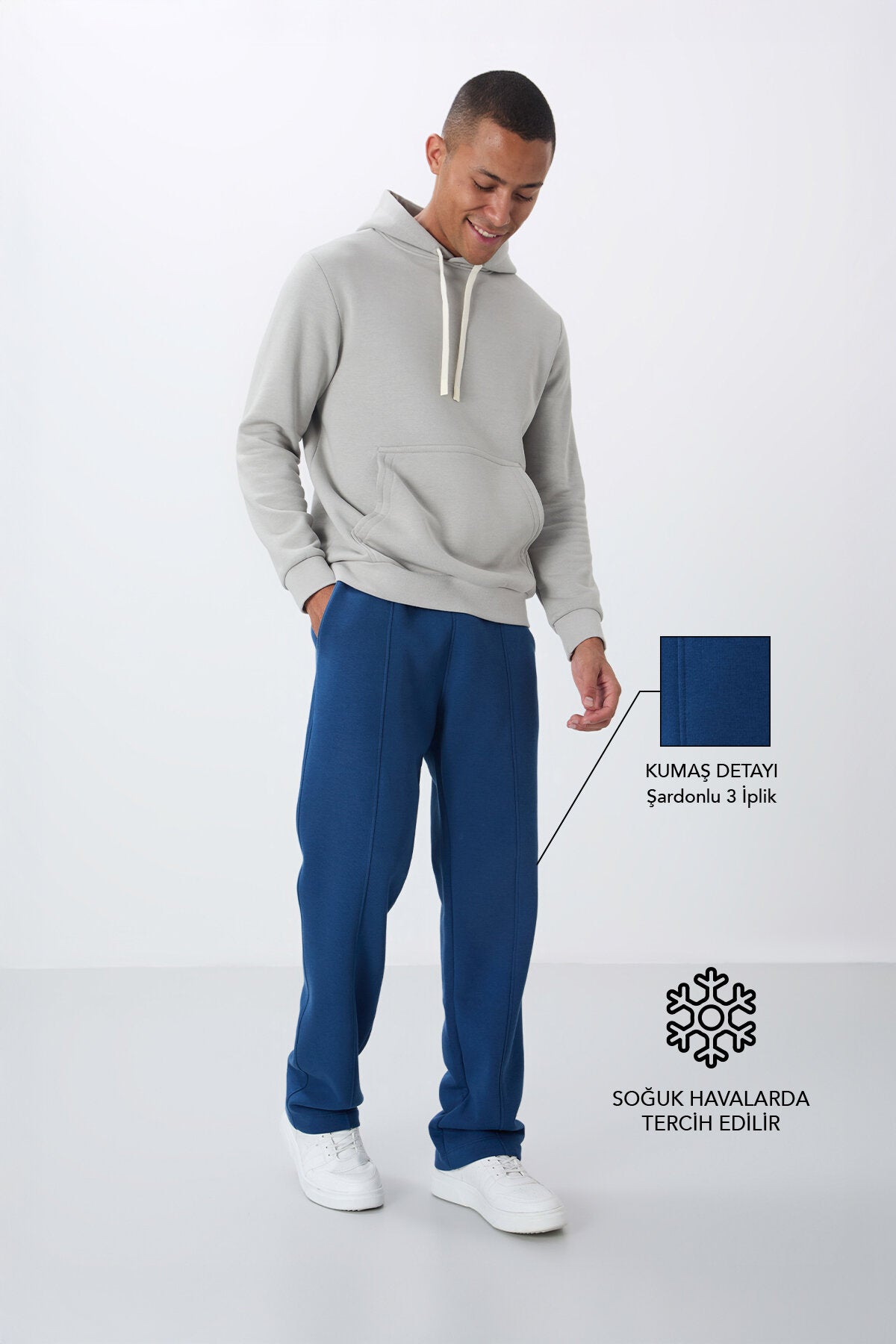 Parlament Pamuklu Kalın İçi Tüylü Yumuşak Dokulu Oversize Nakışlı Erkek Eşofman Altı -82146