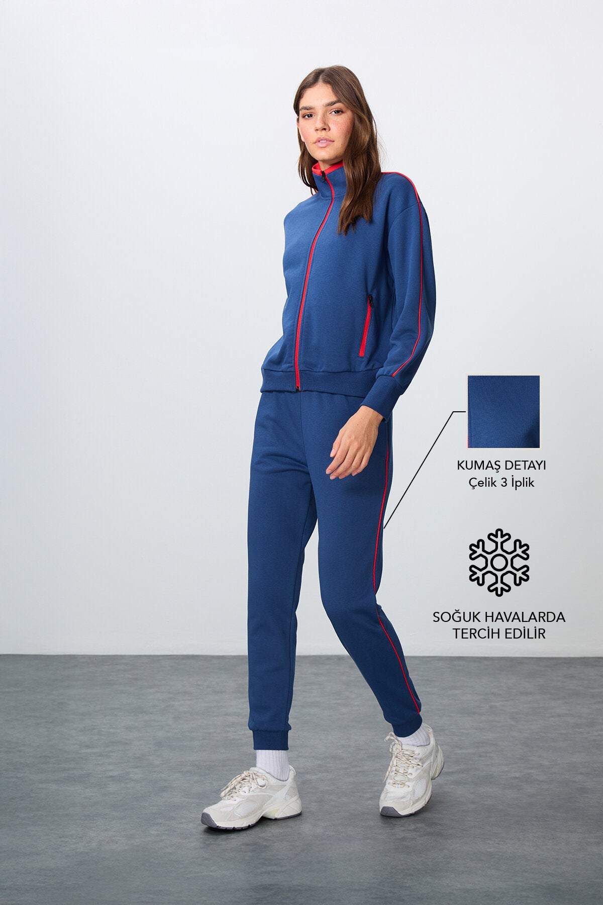 Parlament Kompakt Pamuklu Kalın Pürüzsüz Dokulu Dik Yaka Oversize Fit Kadın Eşofman Takım - 95340