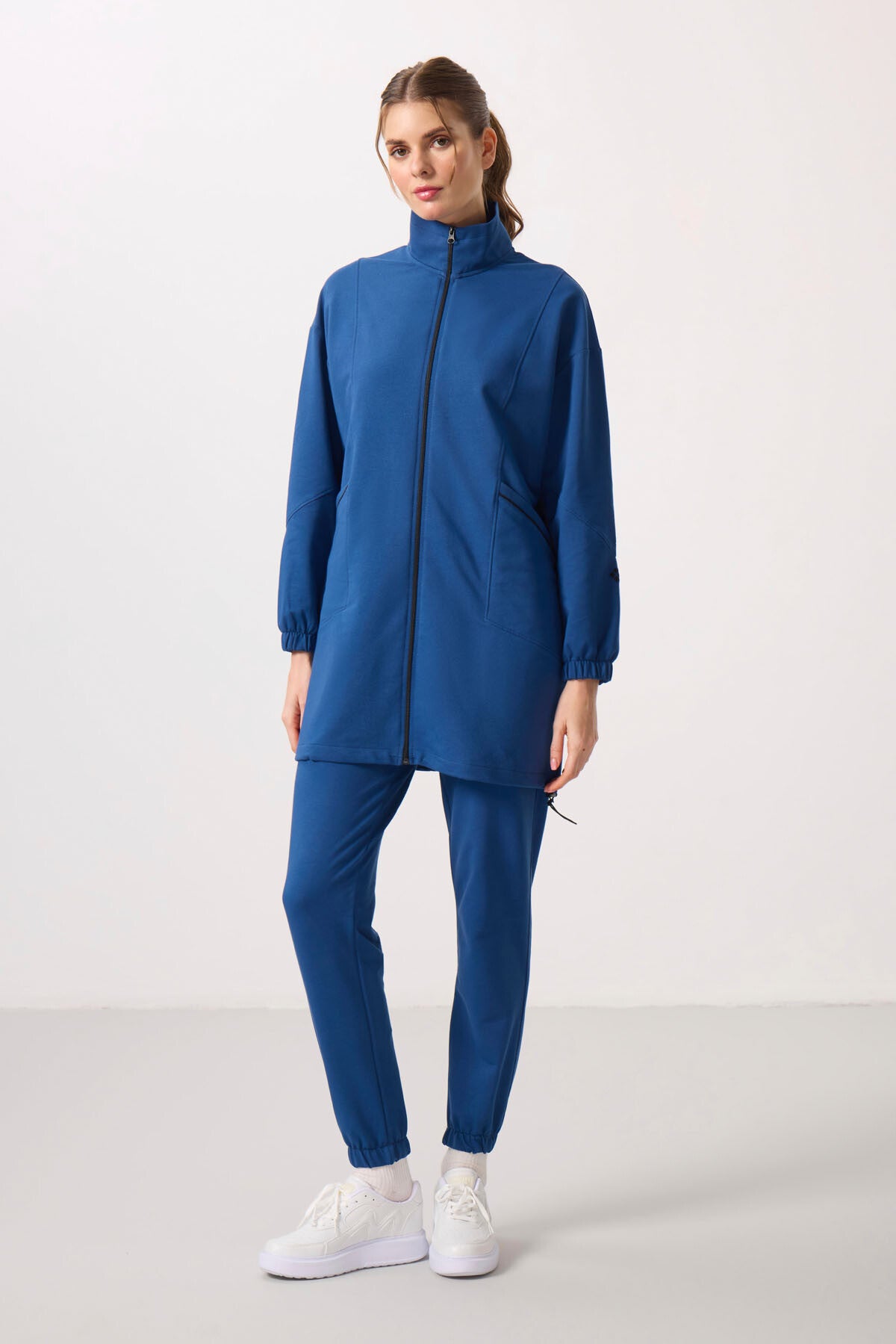 Parlament Dik Yaka Fermuarlı Rahat Form Kadın Eşofman Tunik Takım - 95345