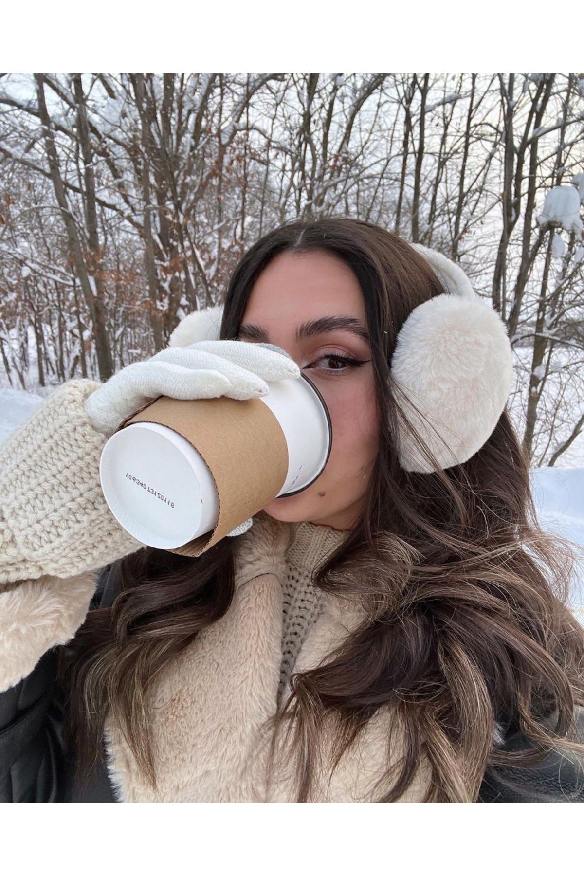 Bej İthal Katlanabilir Peluş Kulaklık KLK01