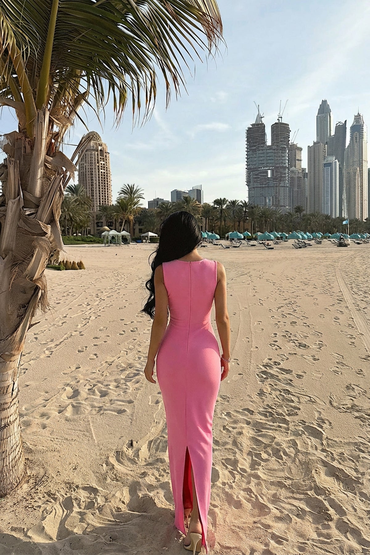 Pembe Shawly Uzun Elbise ATE-3475