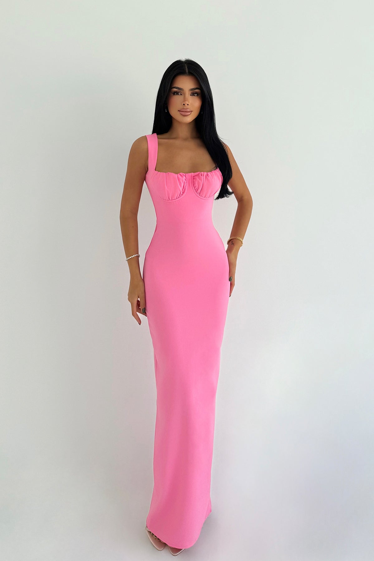 Pembe Shawly Uzun Elbise ATE-3475