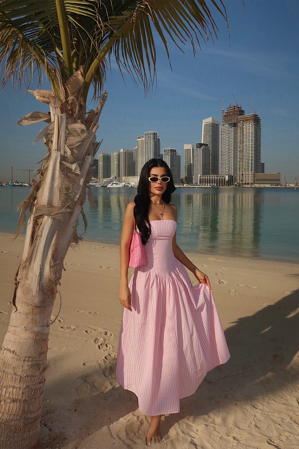 Pembe Bonnieh Çizgili Elbise ATE-4753