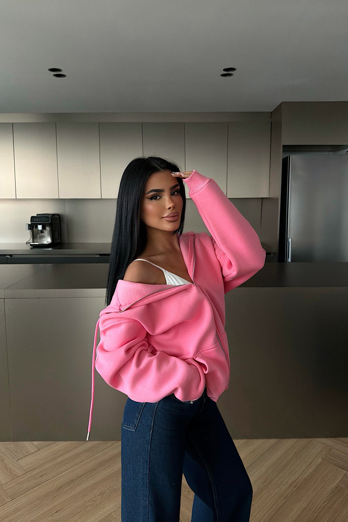 Pembe Medias Kapüşonlu Hırka ATE-4862