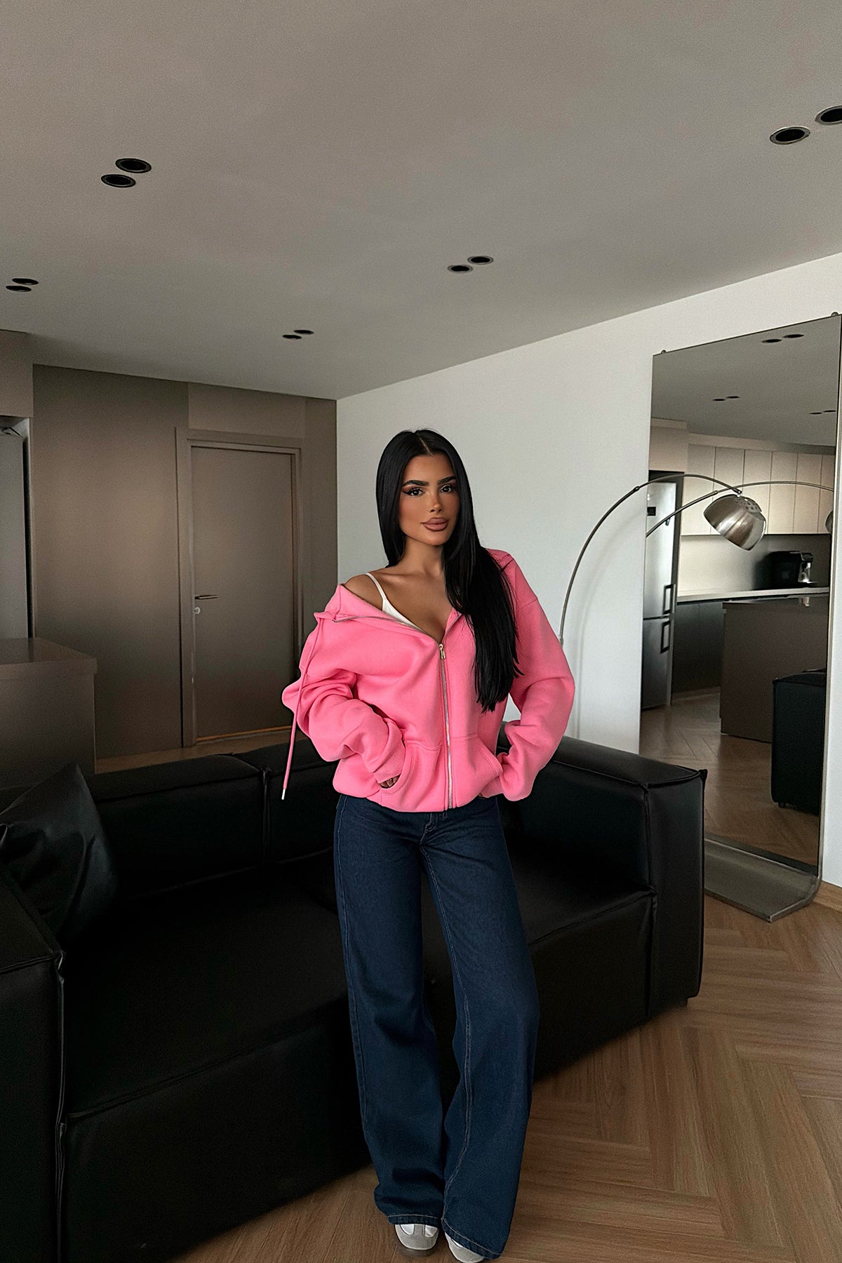 Pembe Medias Kapüşonlu Hırka ATE-4862