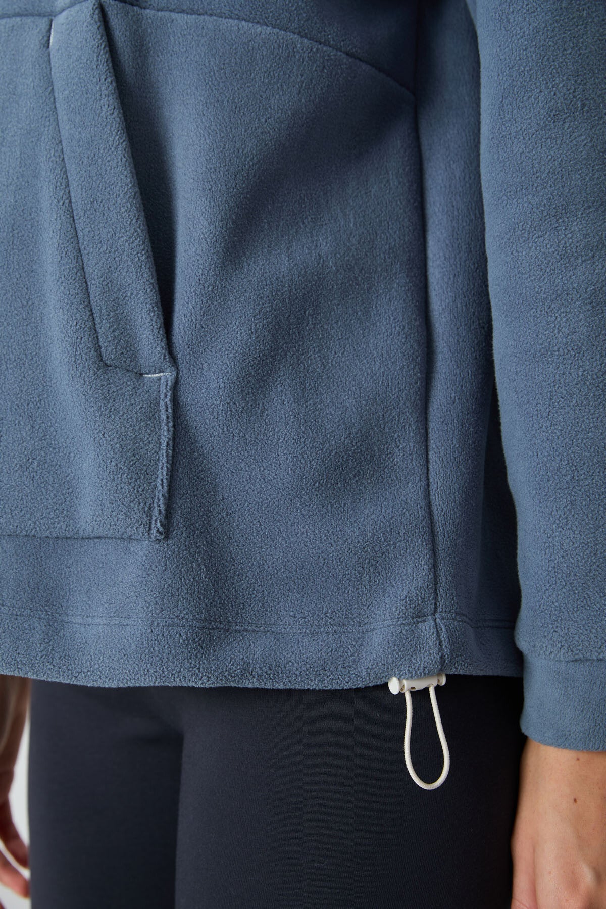 Petrol Kalın Yumuşak Dokulu Kapüşonlu Oversize Nakışlı Polar Kadın Sweatshirt - 97292