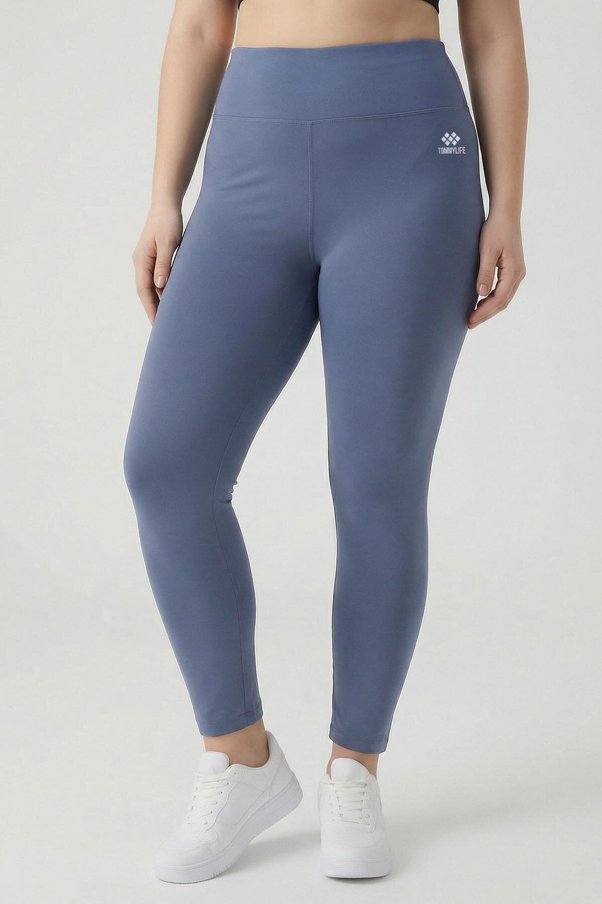 Petrol Yüksek Bel Toparlayıcı Battal Büyük Beden Kadın Tayt- 94650