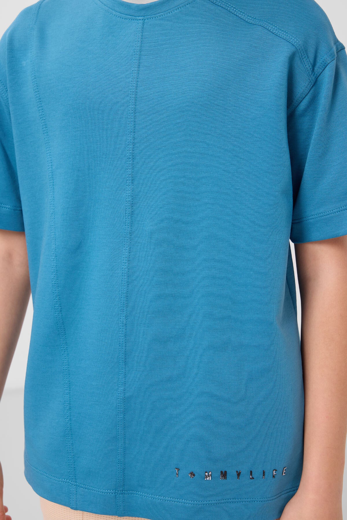 Petrol Mavi Pamuklu Yumuşak Dokulu Oversize Basic Erkek Çocuk T-Shirt - 11297