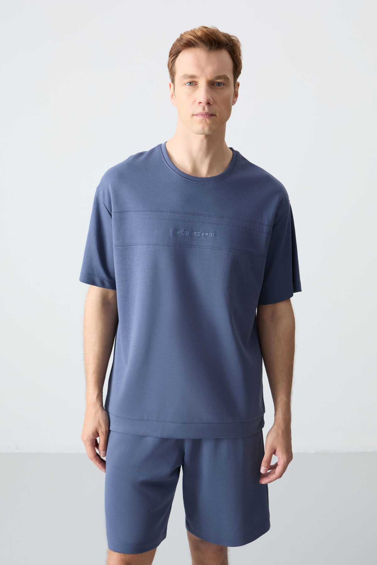 Petrol Pamuklu Kalın Yumuşak Dokulu Oversize Fit Basic Erkek Şort Takım - 85257