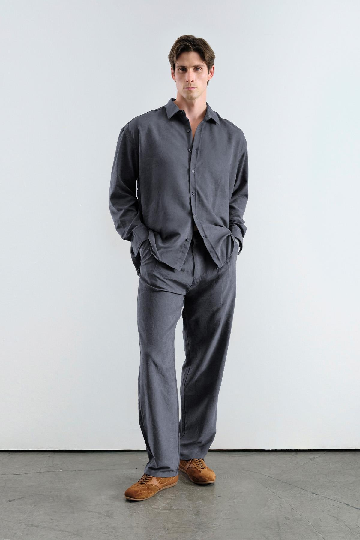 PİLİLİ EFEKTLİ MODAL ANTRASİT PANTOLON