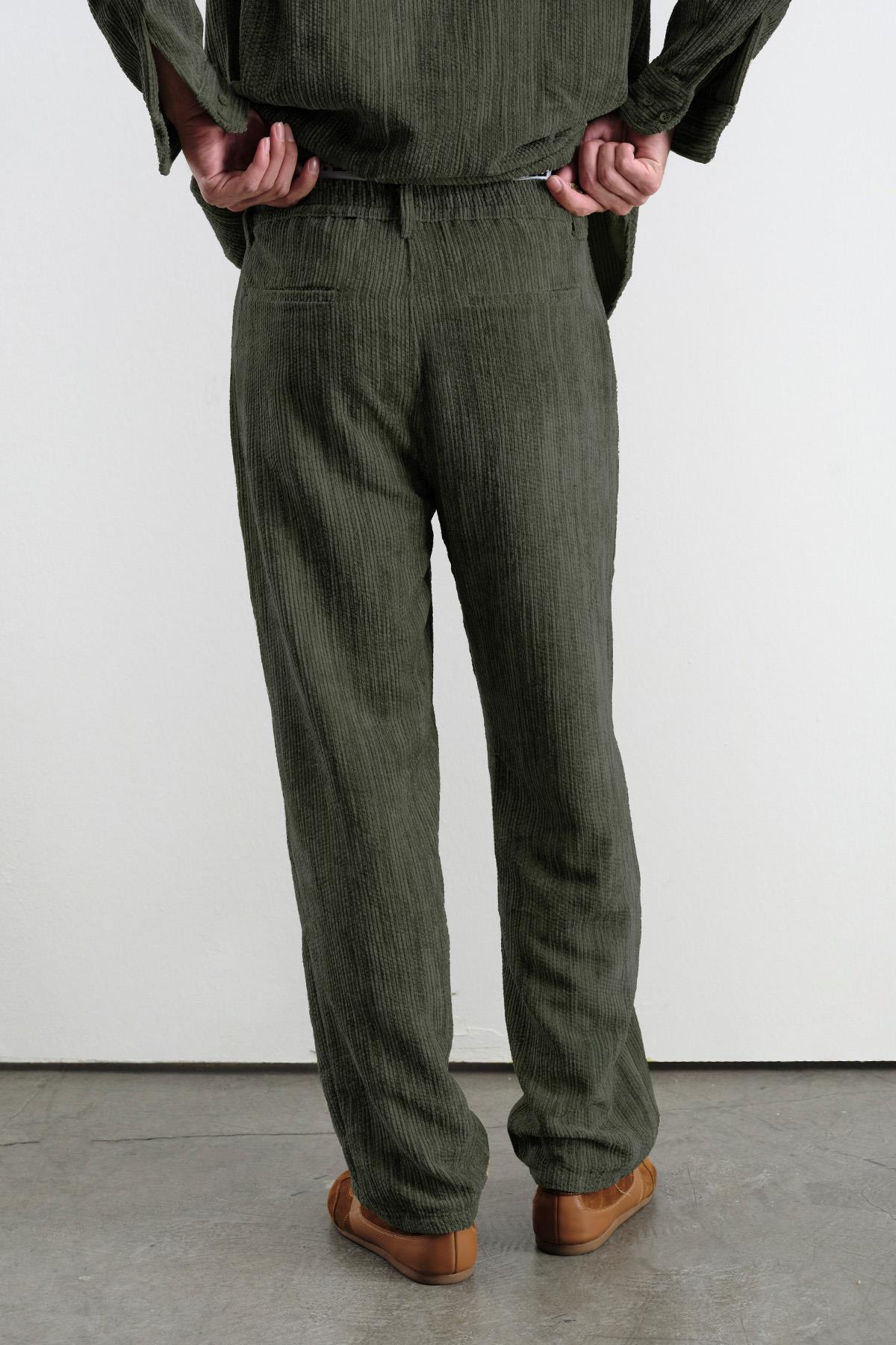 PİLİLİ KADİFE HAKİ PANTOLON