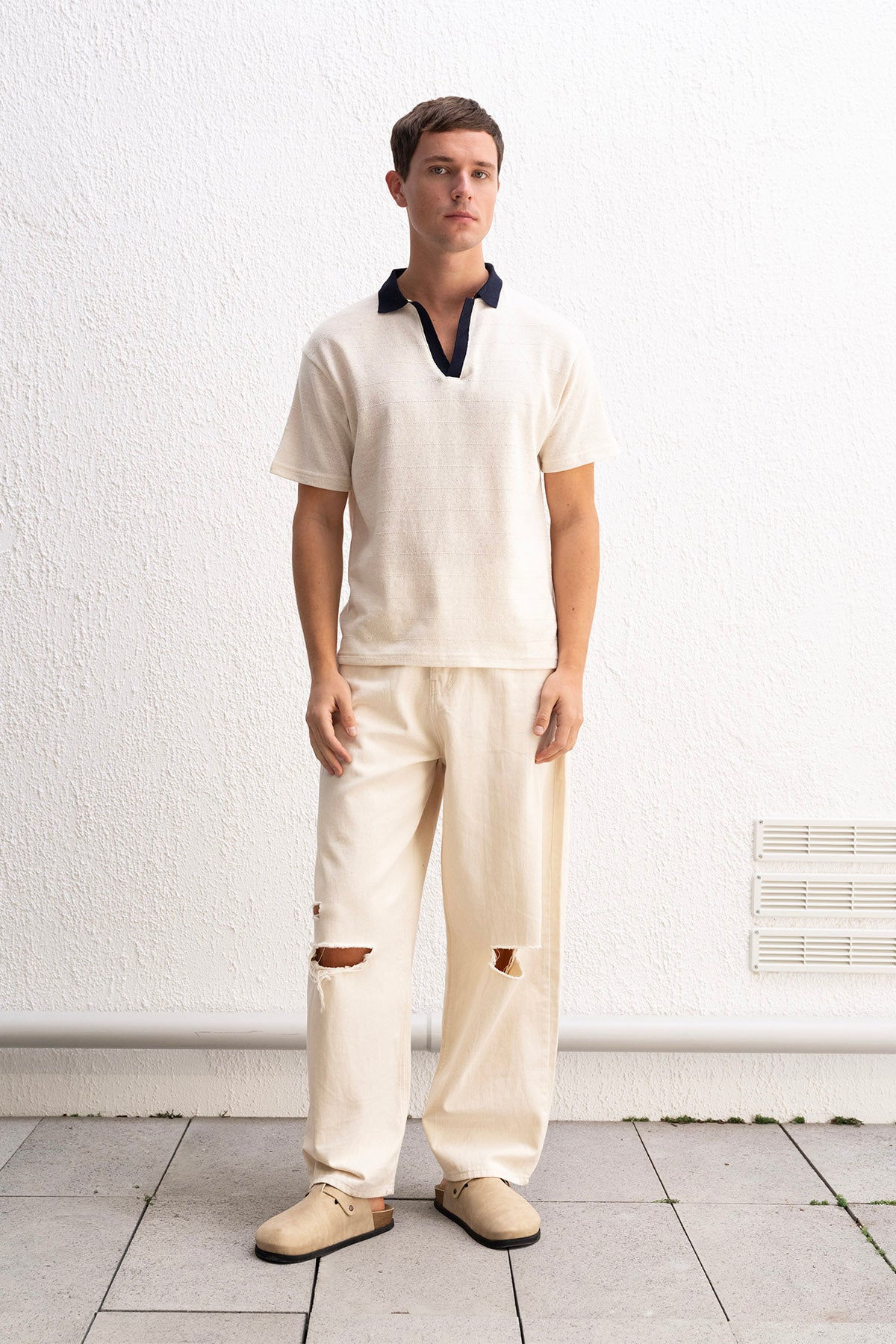 POLO YAKA BEJ T-SHIRT - BEJ L