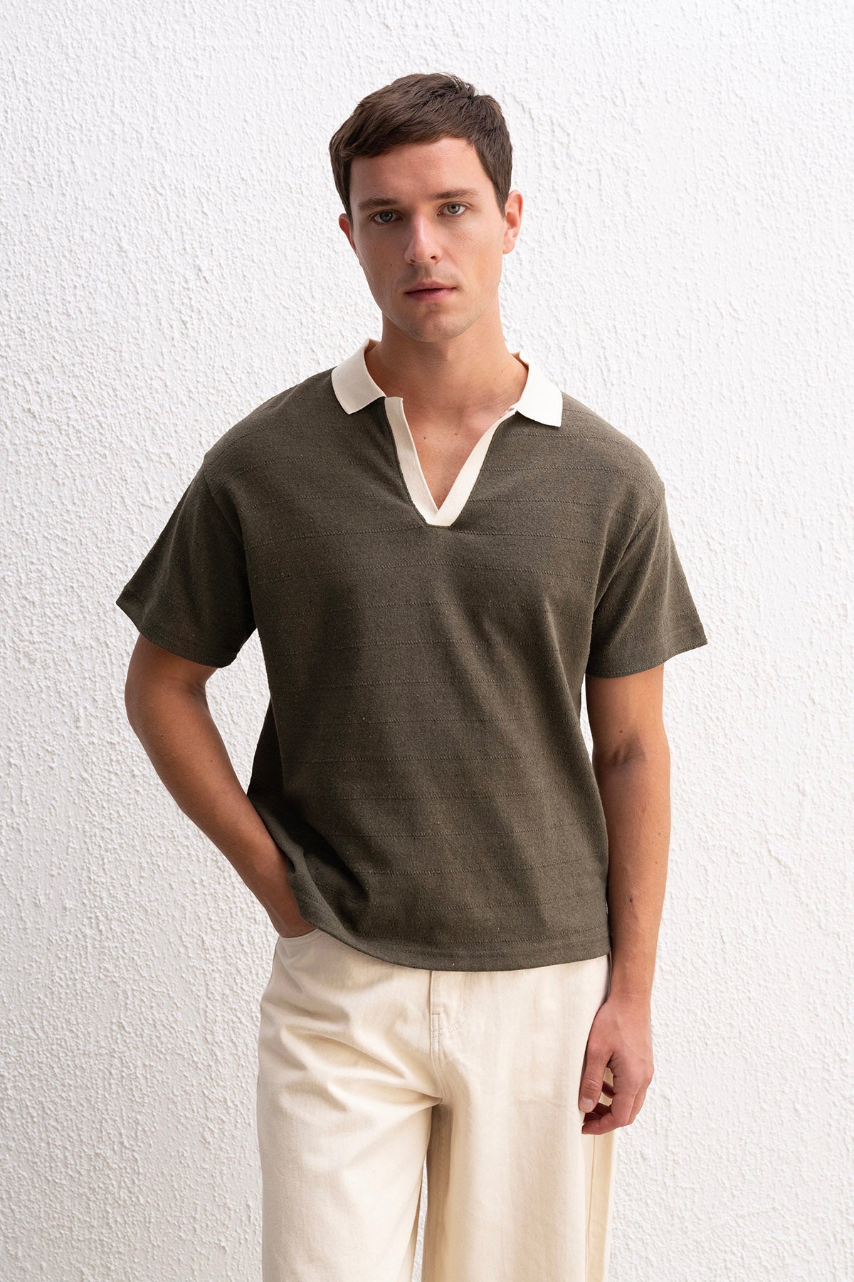 POLO YAKA HAKİ T-SHIRT - HAKİ M