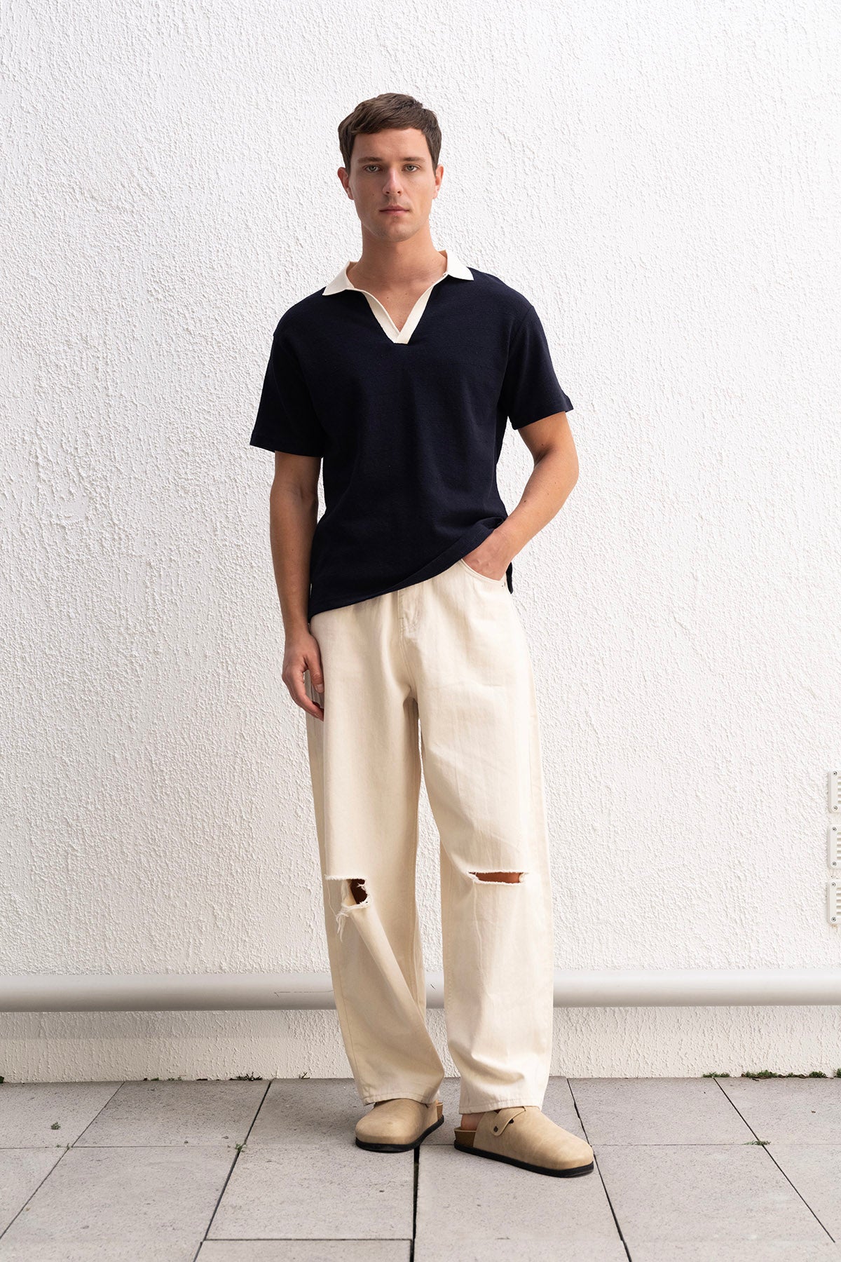 POLO YAKA LACİVERT T-SHIRT - LACİVERT S